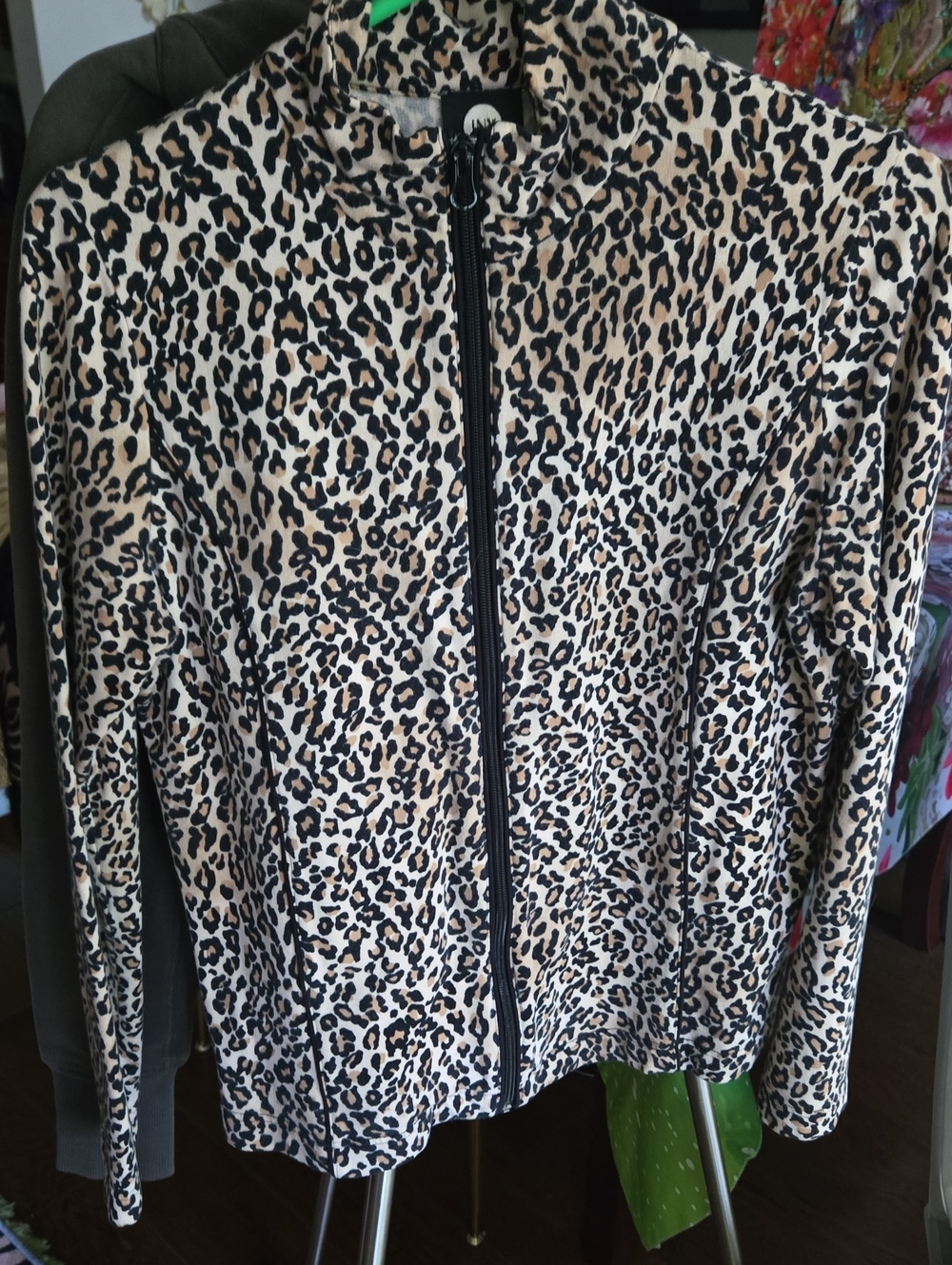 Jones New York Leopard Print Bomber Jacket - Beige & Black